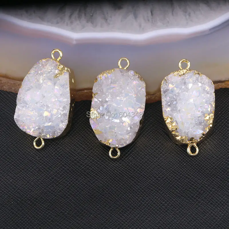 

5pcs Gold color Natural Titanium Solar Quartz Connector Freeform White AB Color Quartz Gem stone Jewelry