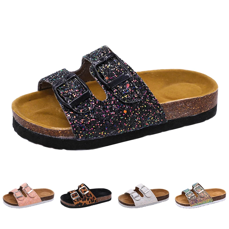 2019 New Kids Slippers Summer Beach Children Cork Sandals Bling Sequins For Family Shoes Leopard Barefoot Flats Girls Slipper 2019 New Kids Slippers Summer Beach Children Cork Sandals Bling Sequins For Family Shoes Leopard Barefoot Flats Girls Slipper