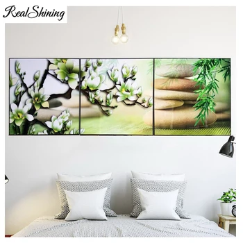 

Home Decor Diy diamond painting cross stitch 3 Pieces White Orchids Stones,5d diamond mosaic embroidery crafts FS3325