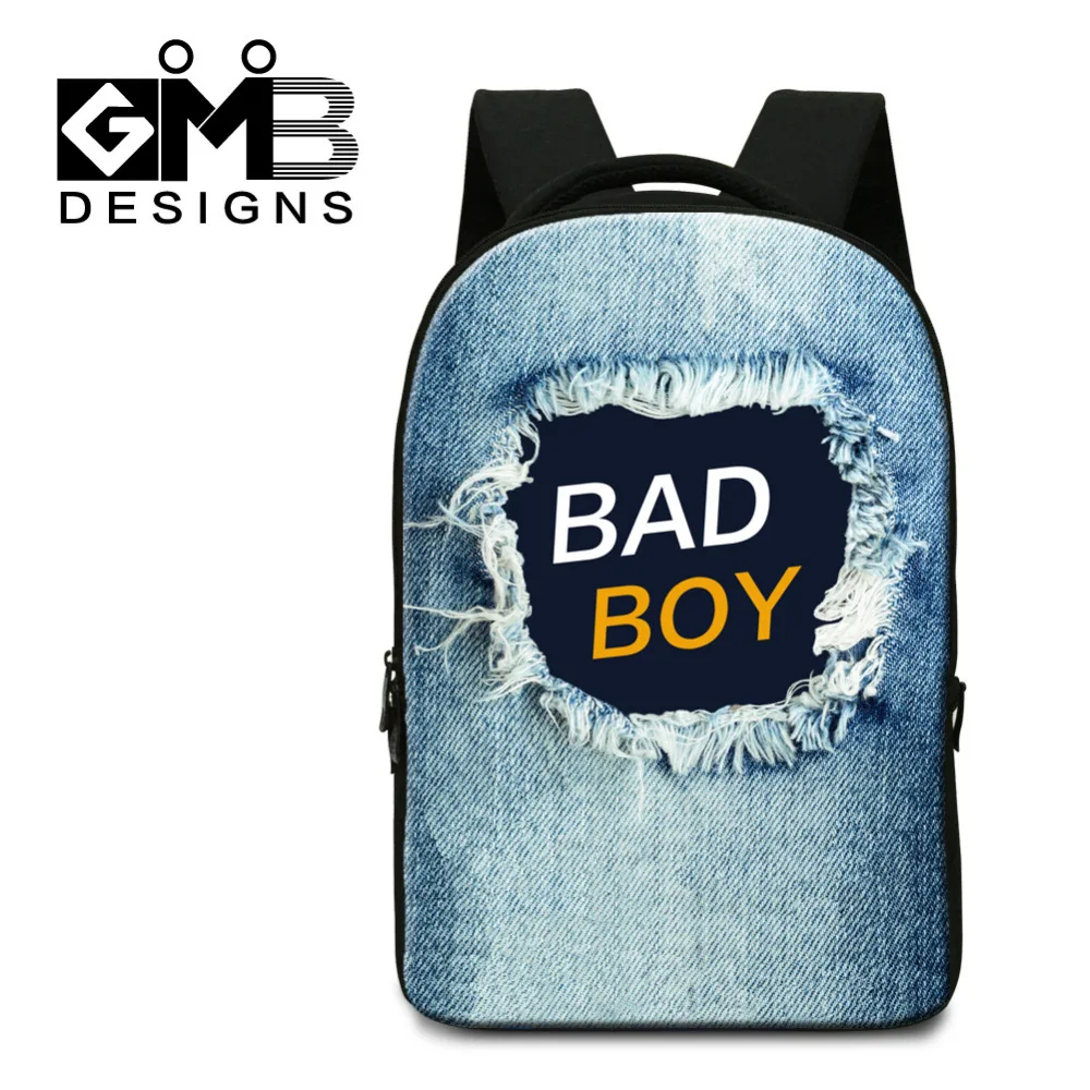 Dispalang Женский Мужской рюкзак для ноутбука Джинсовый Рюкзак с принтом Bad Boy большой