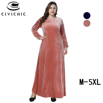 

CIVICHIC Floral Embroidery Maxi Dress Women Winter Gown Flannel Velvet Robe Femme Fall Plus Size Swing Jurk Party Vestido DRS250