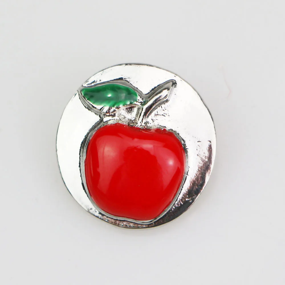 Fashion Enamel Red Apple 18mm Snap Buttons Metal Charms Beads For Diy