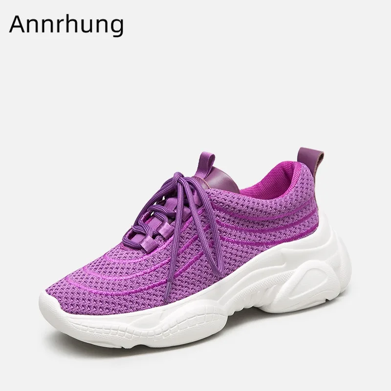 

Lace-up Mesh Air Thick Bottom Sneakers Women 2019 New Round Toe Thick Platform Casual Shoes Breathable Flat Shoes Woman