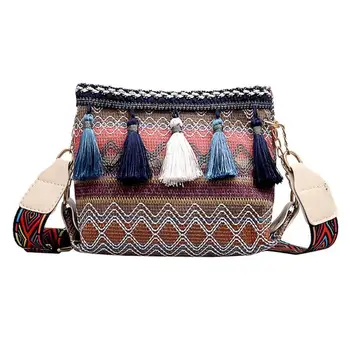 

Ethnic Creative Women Folk Bucket Cylindrical Straw Woven Handbags Barrel Tassels Chain Zipper Shoulder Crossbody Bag beach bag