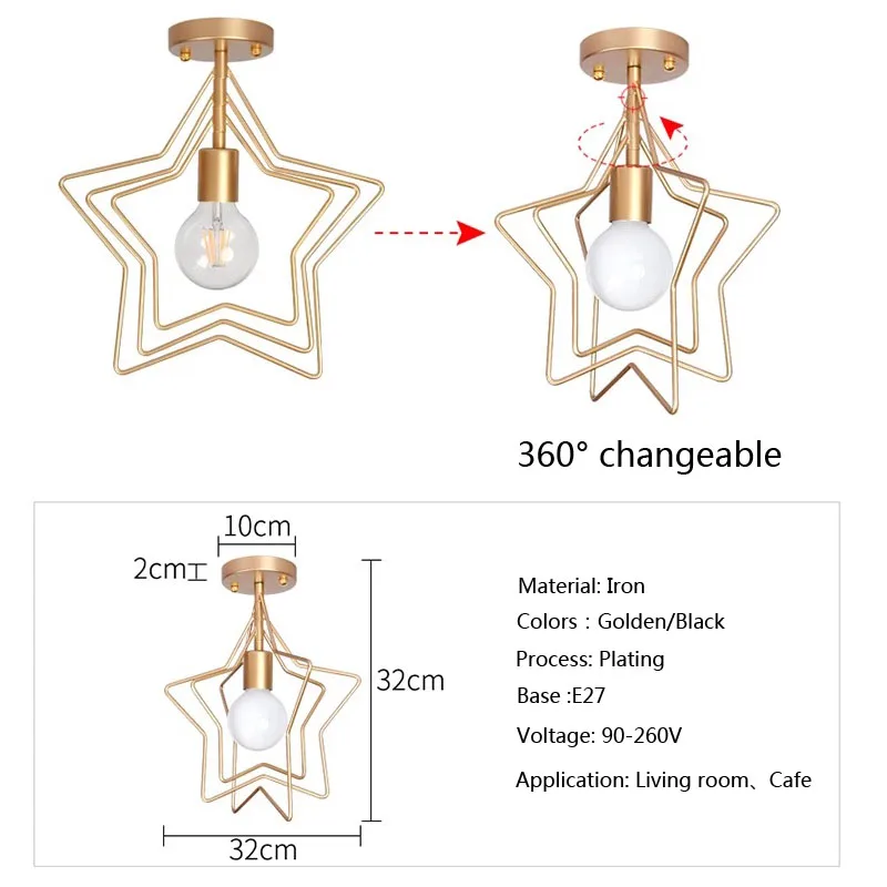 GLSZ Золотая/черная звезда потолочные светильники Современный Железный минималистичный креативный E27 90-260 В для гостиной кофе бар кафе лестница Подвесная лампа