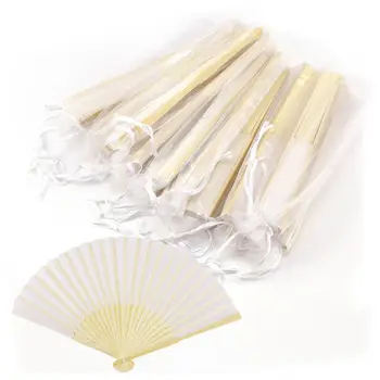 

Hot Sale 15pc Weiss Seiden Fan Bamboo Handfacher Pocket Fan Stofffaecher Foldable Dekofaecher mit Box Wedding Party Church