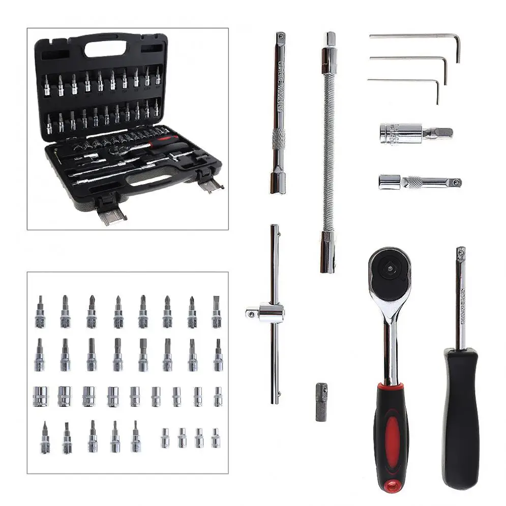 

46pcs Automobile Motorcycle Car Repair Tool Box Precision Socket Wrench Set Ratchet Torque Wrench Combo Tools Kit for Auto