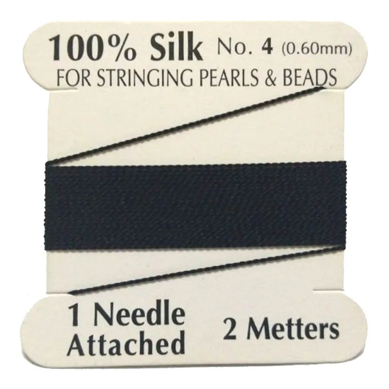 2M Long 0.6mm in Diameter Black 100 Natural Silk Beading Cord with