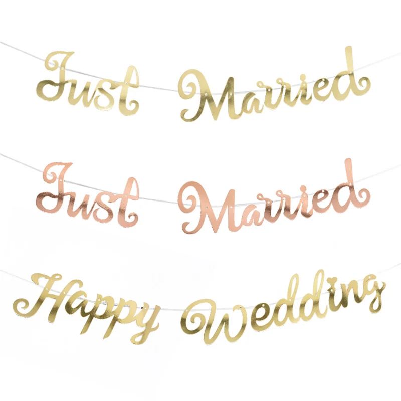 $1.58 Gold Silver Happy Birthday Banner Bunting Just Married Hanging Garland Wedding Party Decor Banner Home Party Decoration