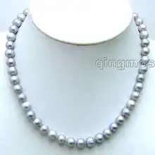 Большой 9-10 мм Высокое качество круглой формы природного серый жемчужина 1" necklace-nec5562