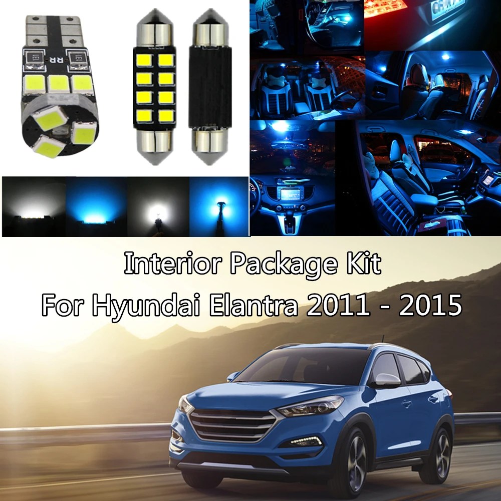 

WLJH 11pcs Car Light Bulbs License Plate LED Lamp + Interior Package Kit LED For 2011-2015 Hyundai Elantra Map Dome Light Trunk
