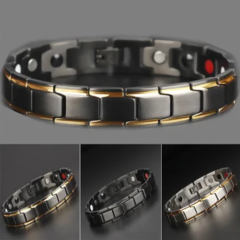 

Health Energy Bracelet Male Cross Stainless Steel Magnetic Bracelet Men Gold-color Chain Link Bracelet for Men Jewelry
