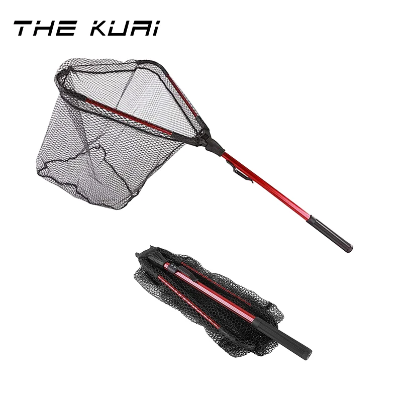 

THEKUAI Foldable Fly Fishing Landing Net Collapsible Telescopic Aluminum Pole Handle Safe Fish Catching Releasing Fishing Tool