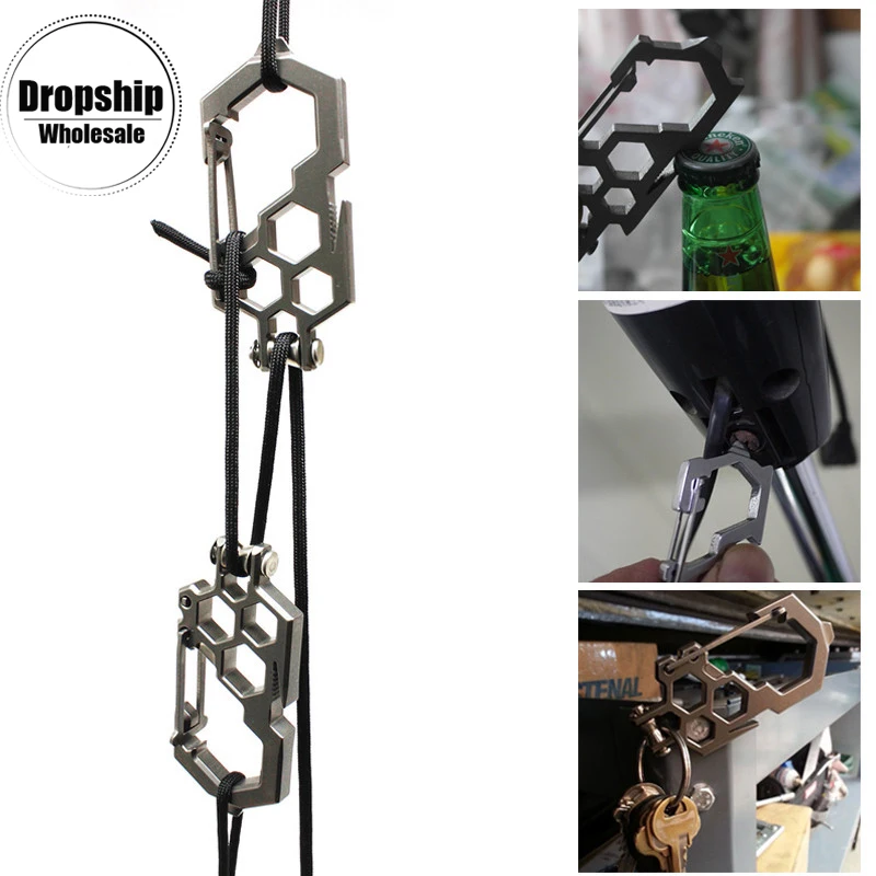 

Survival Paracord Pulley Carabiner EDC Quickdraw Camping Emergency Equipment Wrench Bottle Gear Outdoor Tool Backpack Keychain