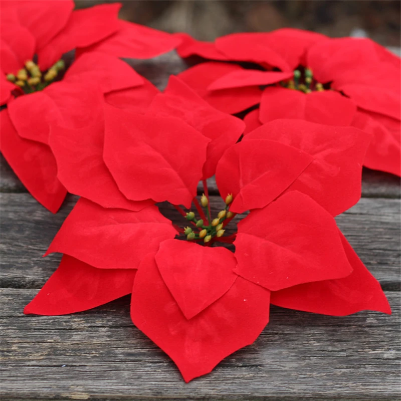 20 шт. рождественские Poinsettia Posy декоративные нетканые ткани искусственные красные цветы рождественские вечерние украшения для дома и нового года