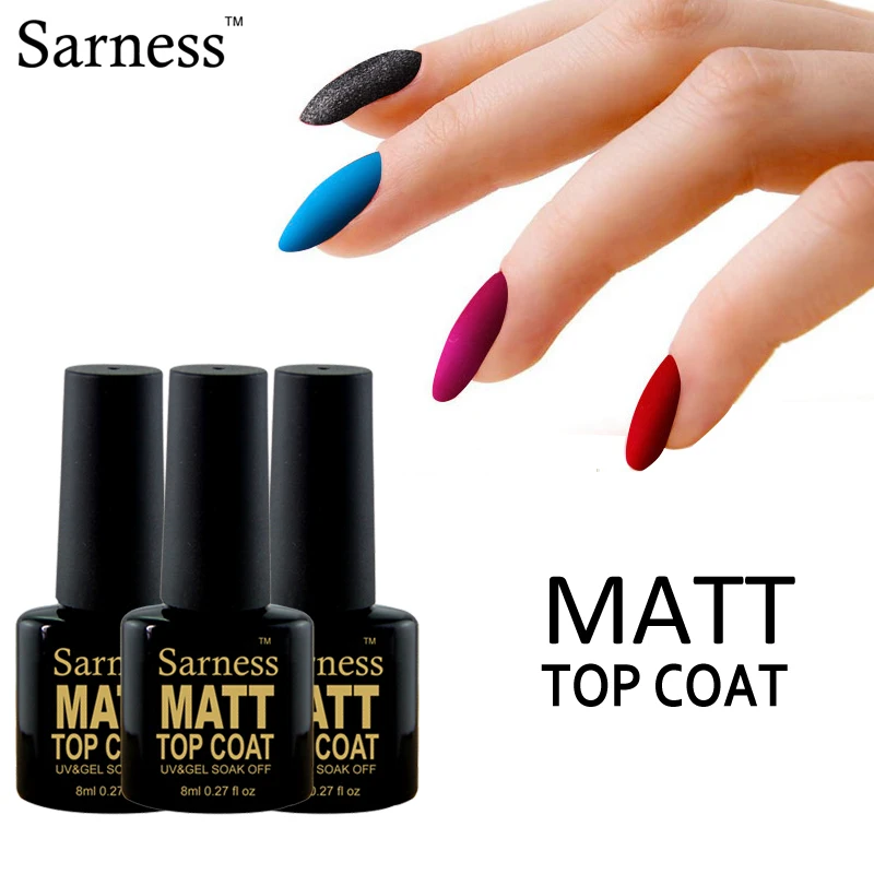 

Sarness 1pcs Nail Art Matt Gel Lacquer Long Lasting UV Gel Polish Matt Top Coat LED Soak Off Matte Top Gel Nails Polish Gellak