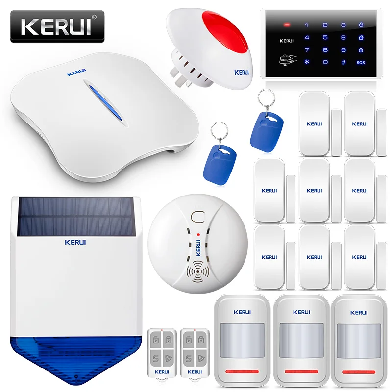 

KERUI W1 Wireless English Voice PSTN 2.4G WiFi Alarm System Security Home With Smoke Motion Detector Door Sensor Solar Siren