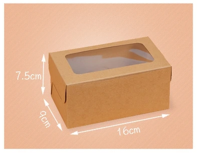 Упаковка для кексов коробки 2/4/6 кекс коробки, крафт-бумага подарочные коробки для тортов и пирожных с ПВХ окна, коробка из крафт-бумаги 20 шт./лот - Цвет: Brown 2 holes