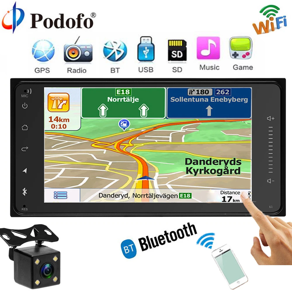 

Podofo Car Radio GPS Navigation Player Touch Autoradio Wifi Bluetooth MP5 FM USB 7"HD 2 Din Car Audio Backup Camera for Toyota