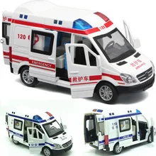 1:32, больничная скорая помощь, полиция, литая под давлением металлическая модель автомобиля с вытягивающимся назад звуковым светом для детей, игрушки, подарки