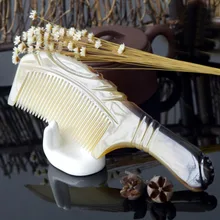 Высококачественные удобные гребни для волос с резным узором, натуральные линии, Расческа с рогом, Массажная щетка для волос SY28