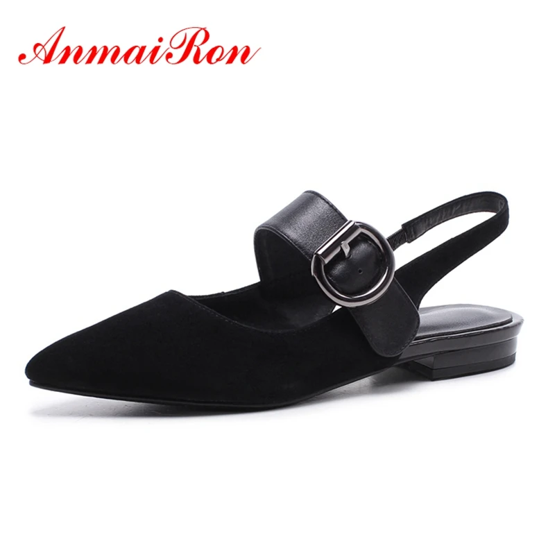

ANMAIRON Spring Summer Fashion New Women pumps Pointed toe Buckle strap women Flock shoe Thick high heels shoes size 34-39 CR373