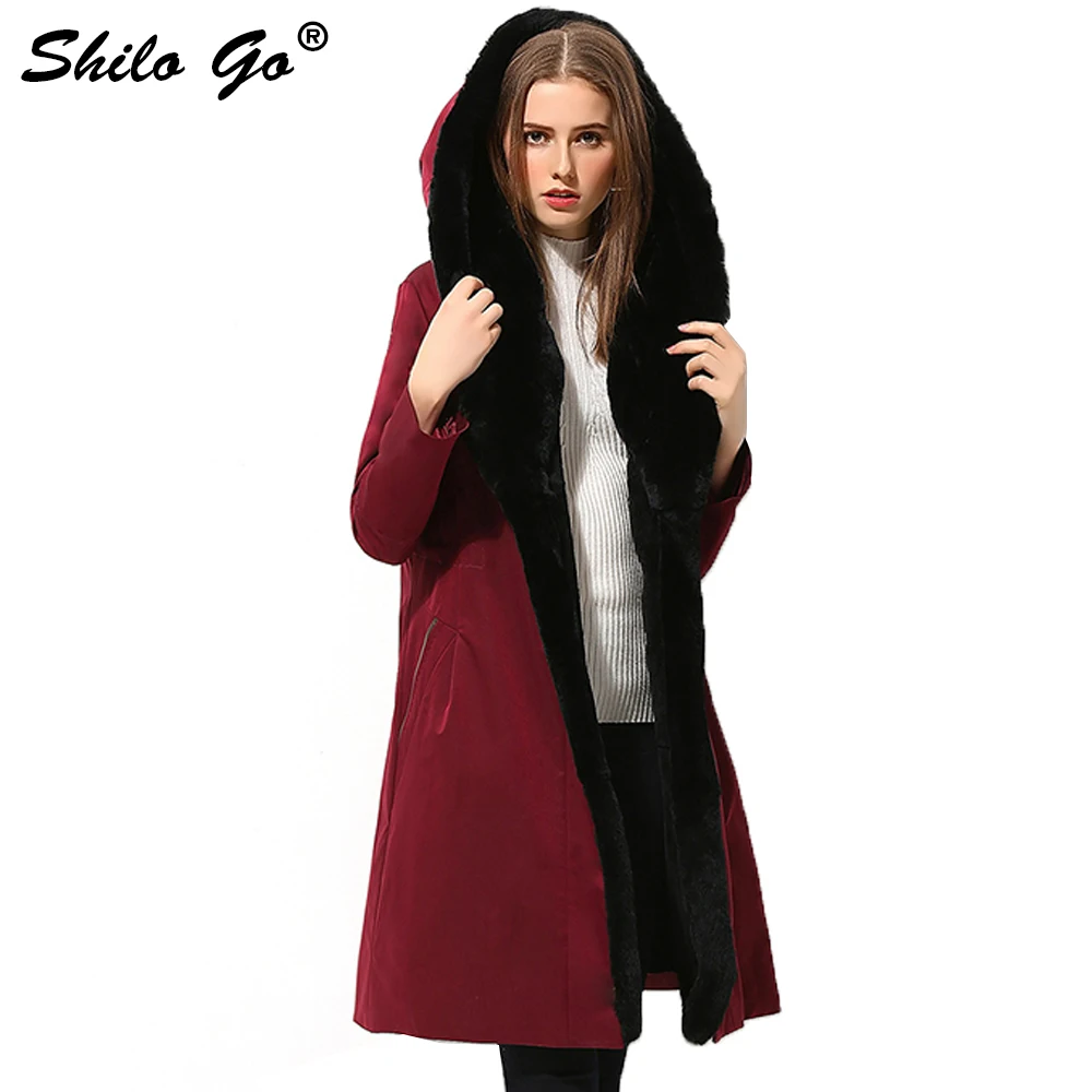 Womens Winter Wine Red Long Parkas Coats Thick Parkas Plus Size Zipper