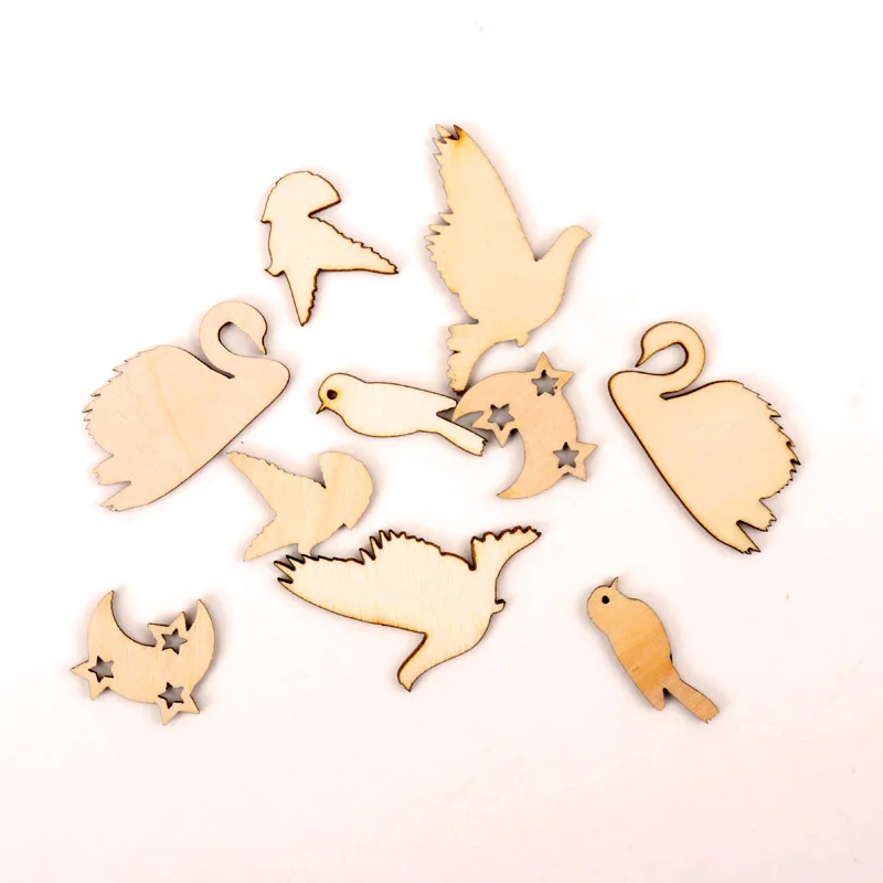 Different Cute Birds Pattern Wooden Scrapbooking Painting Collection Craft Handmade DIY Accessory Home Decoration 28-52mm 10pcs | Дом и сад