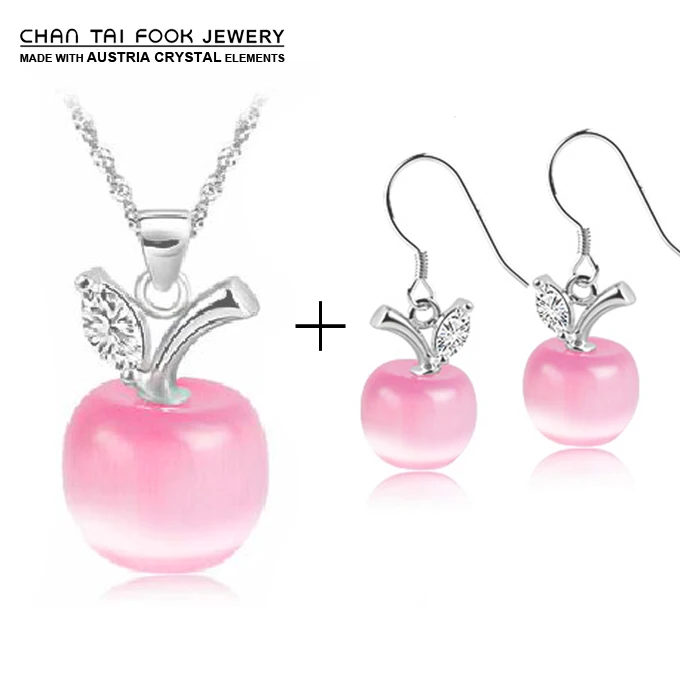 

IREACESS New women cute Cats eye stone Apple chain Necklace & Earrings jewelry sets gift