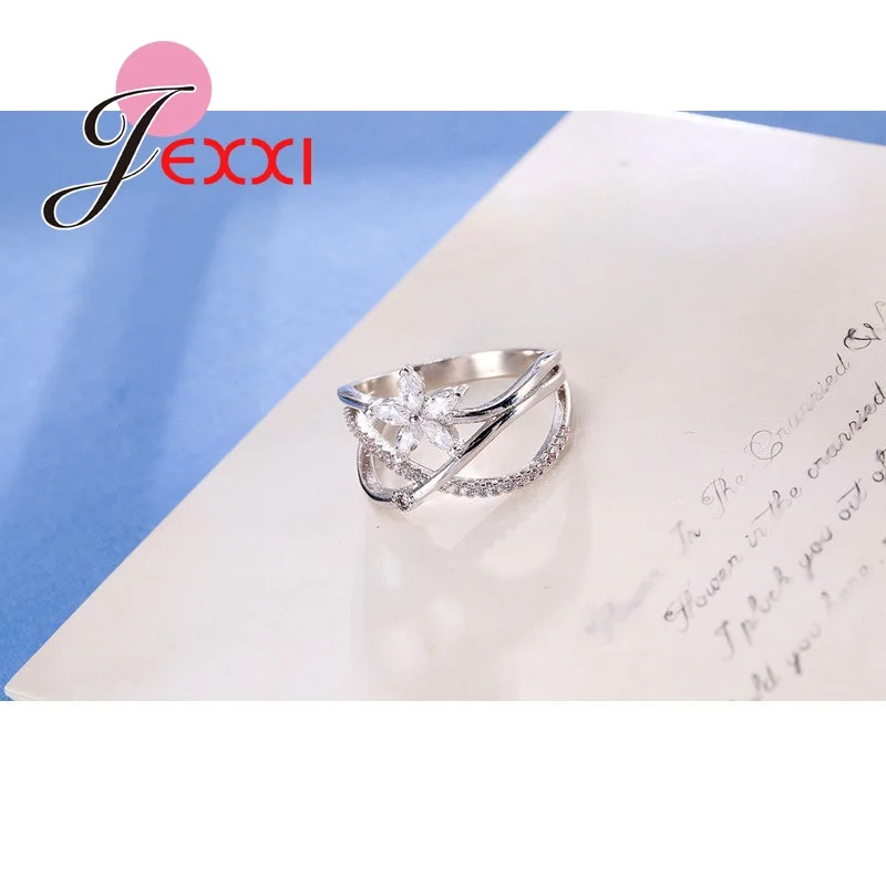 PATICO Trendy Women 925 Sterling Silver Cubic Zirconia Crystal Rings Fashion Wedding Bands Jewelry Engagement Rings
