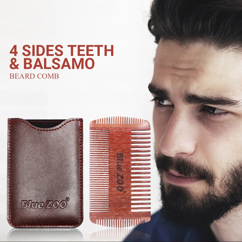 

Wooden Black Brown Beard Comb Anti Static 4 Side Wood Pocket Comb with Fine Coarse Teeth For Beard Hair Mustaches Beard Comb