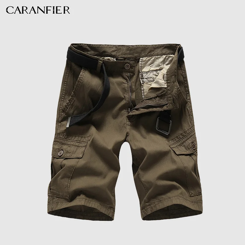 CARANFIER Новые Летние Повседневные Шорты однотонные мужские свободные оснастки Шорты Хлопок Карманы цвета хаки высокого качества Прямые