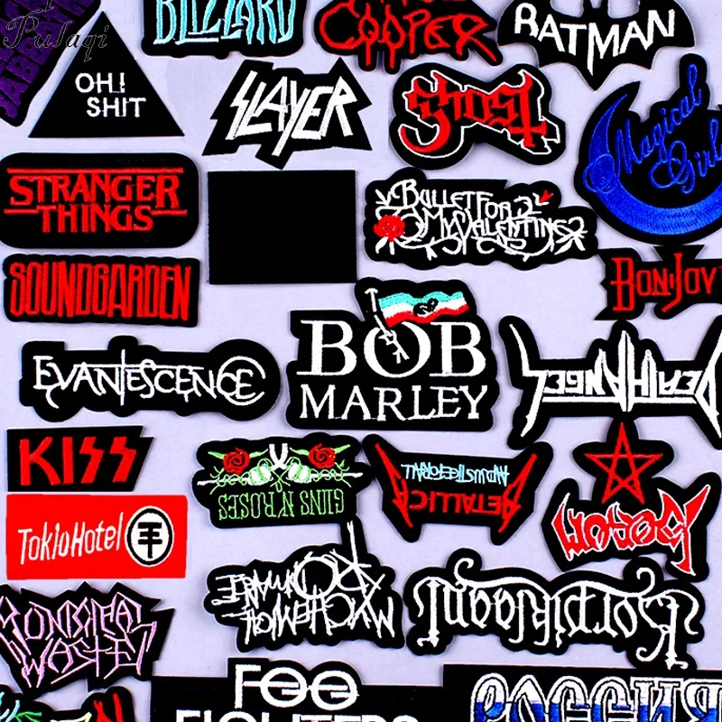 

Pulaqi Stripe Rock Band Patches Embroidered Iron On Patches for Clothing Iron Fabric Patches Band Badges For Clothes Applique F