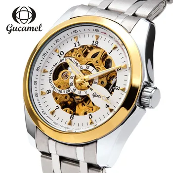 

GUCAMEL Men Automatic Mechanical Wristwatches High Grade Gentleman Watch Skeleton Stainless Steel Business Relogio Masculino