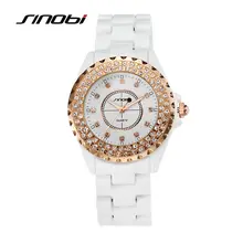 Sinobi femmes de céramique poignet quartz montre avec diamant rose boîtier en or dames de mode montres femme blanc montres rondes