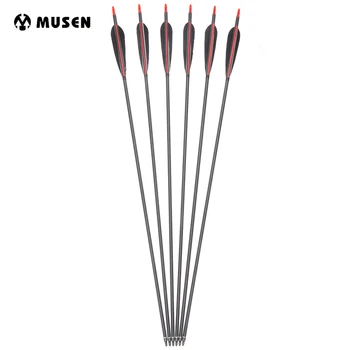 

6/12/24pcs 80cm Spine 500 OD7.6mm Carbon Arrows With 1 Red and 2 Black Turkey Feather for 20-50lbs Bow Hunting Shooting Archery