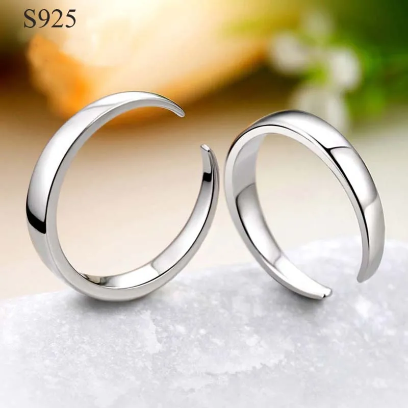 

Genuine Real Pure Solid 925 Sterling Silver Couple Rings For Women Man Jewelry Simple Round Female Male Lover Ring Bague Gift