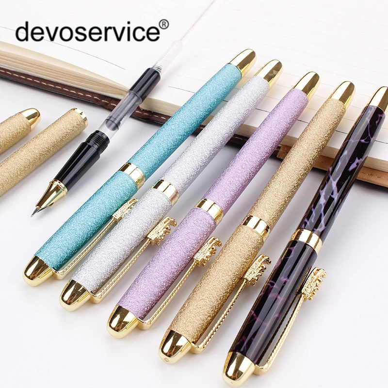 

High Quality Fountain Pen Full Metal Golden Clip Luxury Frosted Pens 0.38mm Extremely Fine Stationery Office School Supplies