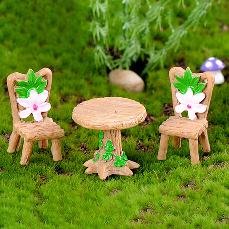 

3Pcs/Set Table Chair Figurine Miniature Ornaments for DIY Fairy Garden Small Plants Decoration