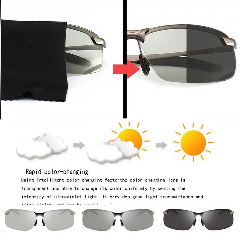 Lunettes de soleil photochromiques à changement de couleur pour hommes *