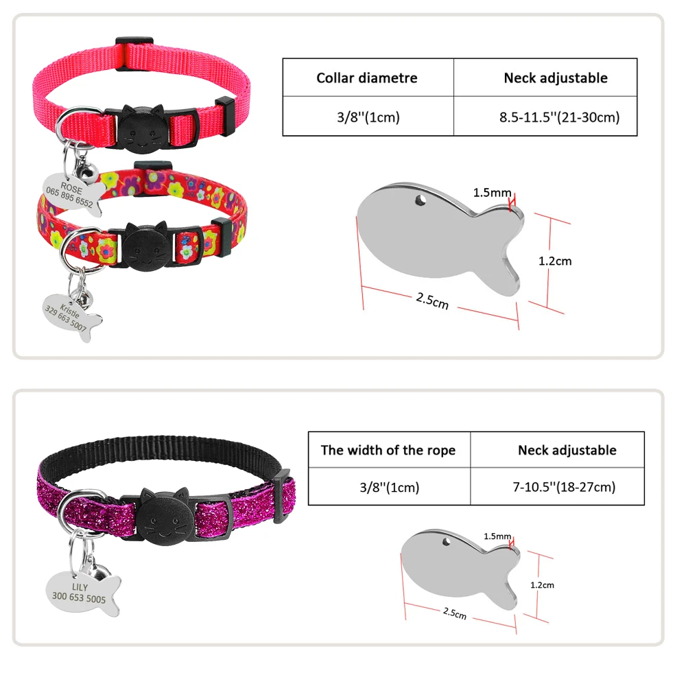 Безопасный Разъемный ошейник для кошек, быстроразъемный ошейник для котенка, индивидуальный ошейник для кошек, ожерелье с колокольчиком для кошки, котенка, щенка