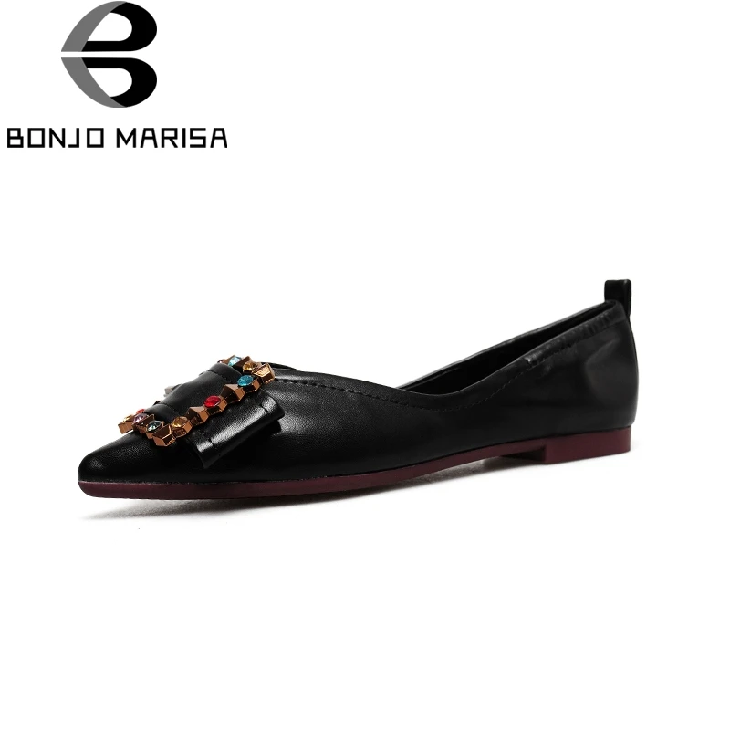 

BONJOMARISA 2019 Top Quality Crystals Slip On Spring Summer Shoes Women Flats Comfortable Date Party Easy For Walking