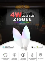 Zgbee zll led 4W RGB+CCT candle light bulb Lamp Smart Phone APP control AC100-240V E12/E14 work with Amazon Echo (Free shipping)