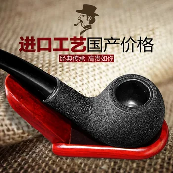 

Handmade scrub smoking pipe smoking set black solid wood smoking pipe cigarette holder Bending type imported filter smoking set