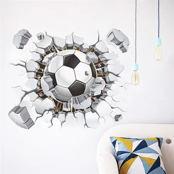 

Broken Wall Football 3d Vivid Wall Stickers For Kids Rooms Home Decor Art Pvc Wallpaper Diy Poster Mural Art Soccer Wall Decals