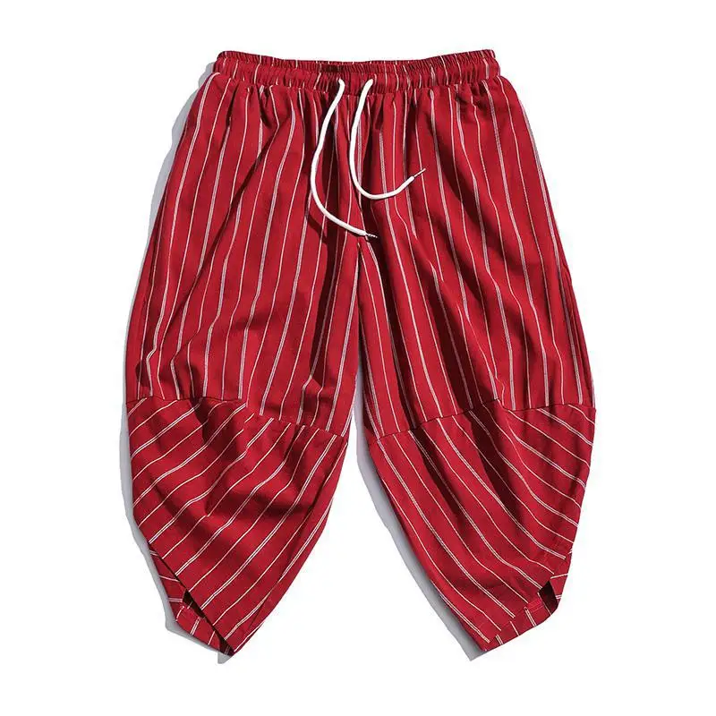 

Plus Size 4XL 5XL Drawstring Crop Pants Striped Elasticated Waist Cropped Harem Trousers Japanese Style 3/4 Pants Women XXXXXL