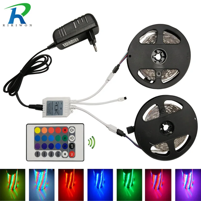 #cheap RGB 10M 5M LED Strip Fiexible SMD2835 RGB LED Strip Light Waterproof fita Tape,5M Roll Stripe DC 12V, With Controller+Adapter