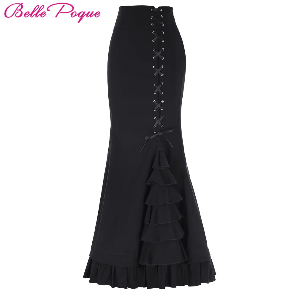 

Belle Poque Women Vintage Retro Victorian Style High Stretchy Ruffled Fishtail Mermaid Long Skirt Women Sexy Skirts Faldas Skirt