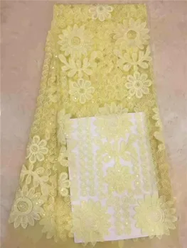 

Beautifical Purple Wedding Lace Fabric sequins French Lace Fabrics For Wedding Dress French Tulle Lace Nigerian Fabric yellow