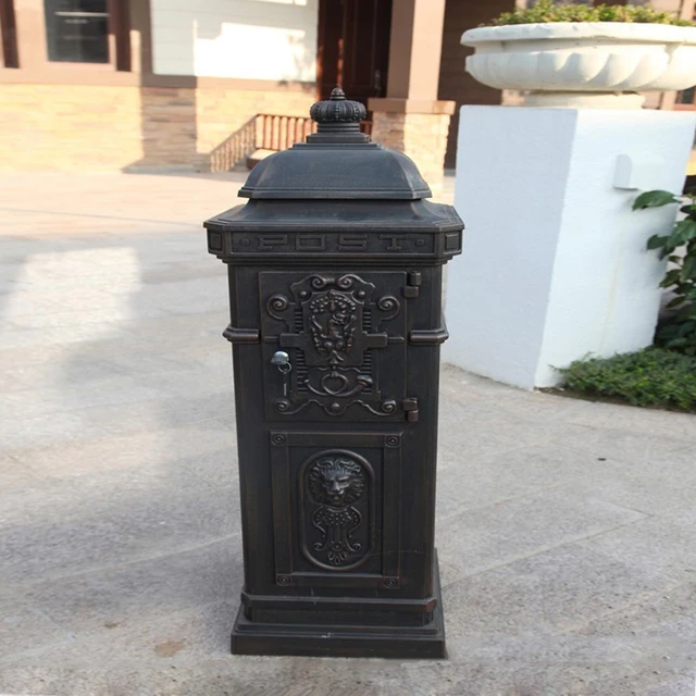 Floor Standing Post Box Letterbox Victorian Style Black Aluminium Floor Standing Post Box Letterbox Victorian Style Black Aluminium Metal Mailbox